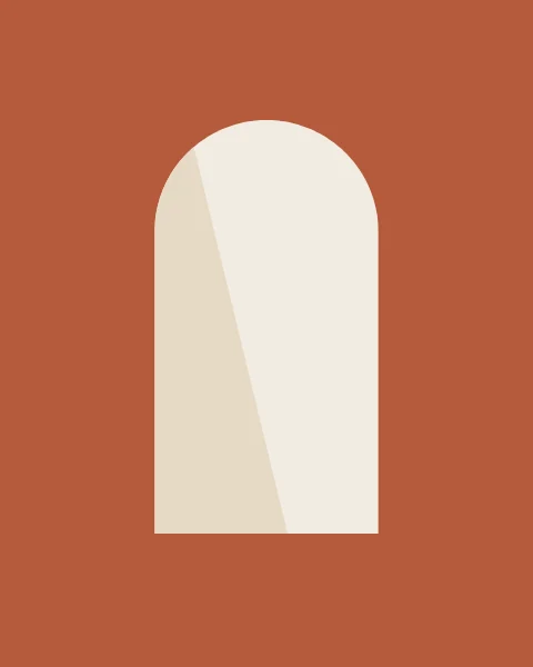 A round arch cut from a solid terracotta field, revealing plaster and a soft wedge of shadow.