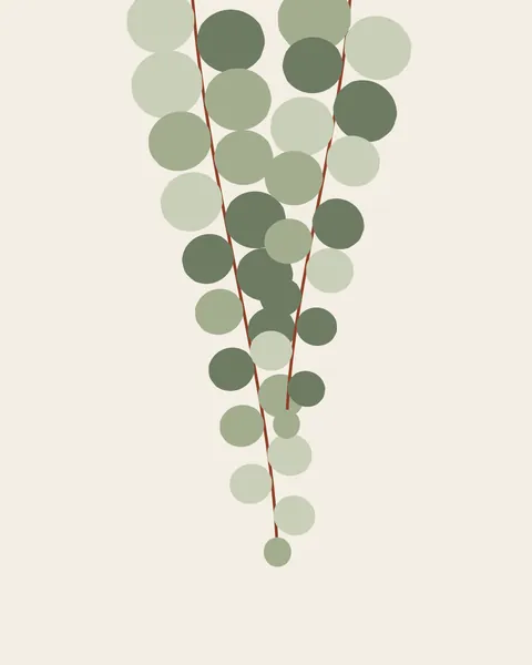 Two stems of silver-dollar eucalyptus hang from the top of the sheet, round leaves alternating down each stem in pale, mid and deep sage. The thin stems are a warm terracotta brown.
