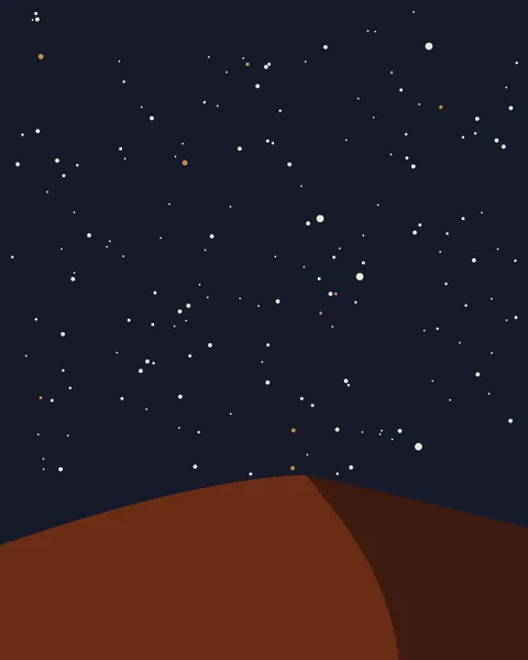 Around a hundred and seventy small dots of bone and ochre scatter across a deep blue night. A red dune, lit on one face and shadowed on the other, closes the foot of the frame.