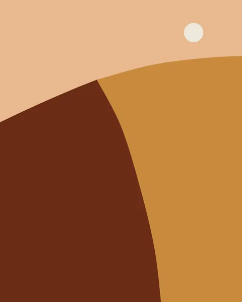 One long crest line runs from a peak left of centre down to the foot of the frame, with a dark red shadow slope on the left and an ochre sunlit face on the right. A wide peach sky with a small bone sun fills the top.
