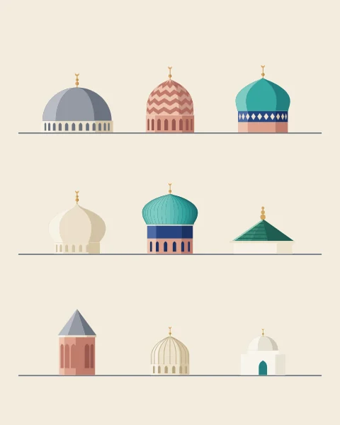 A study sheet of dome silhouettes from different regions drawn at the same scale on shared baselines.