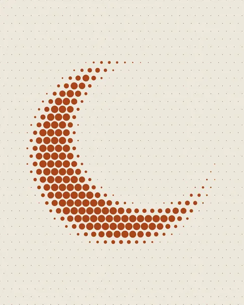 A regular grid of small clay dots covers a bone ground; inside the shape of a large crescent the dots swell to nearly touching, and the edge of the moon is nothing but the place where they change size.
