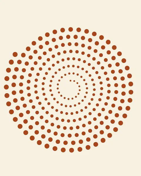 One line of evenly spaced clay-red dots coils out from the centre of a cream ground, each dot a little larger than the last.