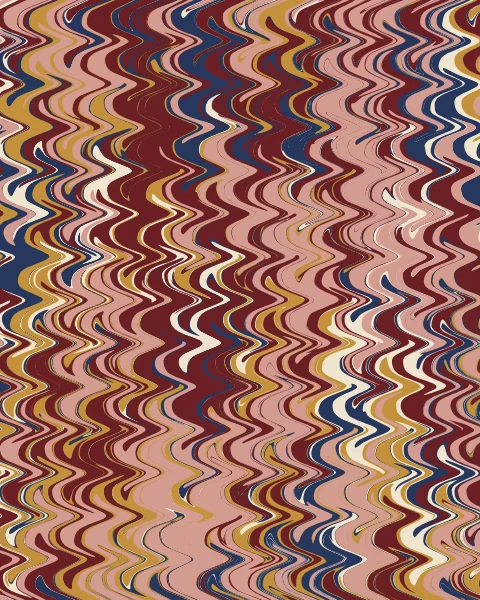 Fine wavy bands of colour, drawn first one way and then combed across so every stripe ripples.