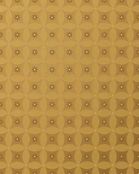A tone-on-tone repeat of interlaced circles and small rosettes, gold on gold.