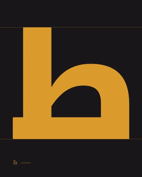 The letter ta in black-weight Noto Kufi, monumental saffron on ink.