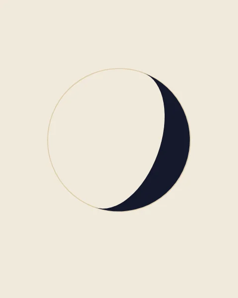 A broad ink crescent on warm paper, with the faint outline of the full disc completing the circle.