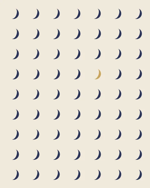 Rows of small identical crescents, with a single one picked out in gold.