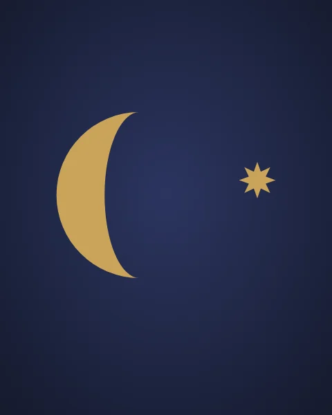 A gold crescent with a single eight-pointed star beside it on deep indigo.