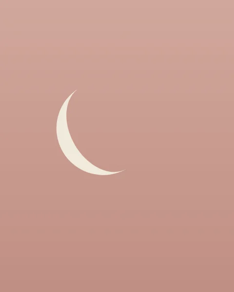A pale crescent on a soft dusk-rose ground.