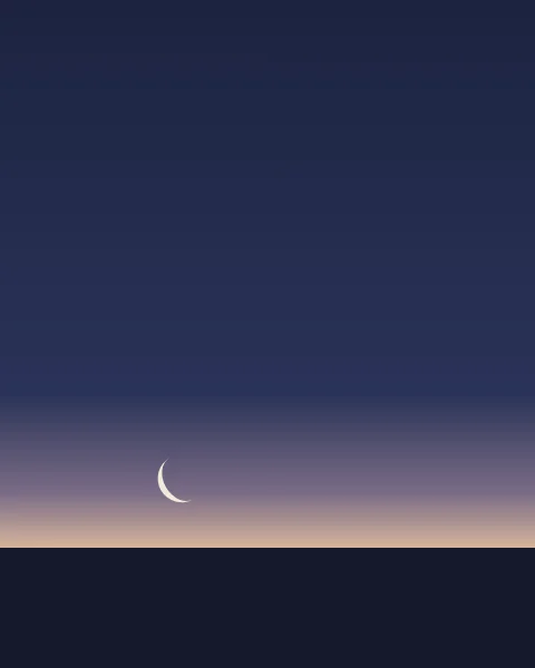 A fine old crescent low over a dark horizon, with the first warmth of dawn along the edge of the sky.