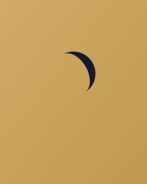 A small ink crescent on a field of muted gold.