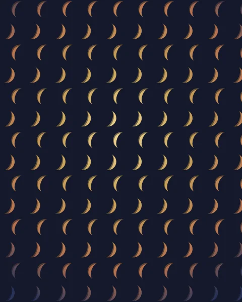 A dark sheet pierced with rows of small crescents, glowing gold and clay from behind.