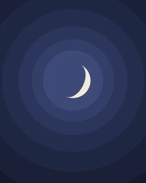 A pale crescent at the centre of flat rings that step from indigo out into midnight.