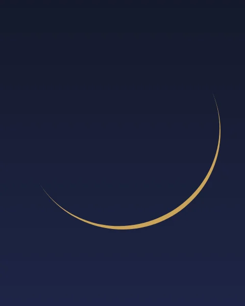 A very thin gold crescent, little more than a curved line, on a deep night sky.