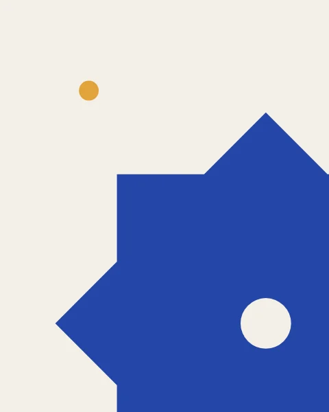 A single cobalt eight-point star, so large it runs off the edge of the sheet, with a small saffron disc set against the open ground.