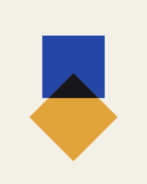 The two squares that make an eight-point star, pulled apart so that only one dark wedge still overlaps.