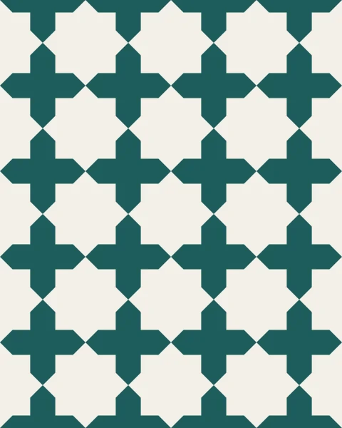 An all-over pattern of off-white eight-point stars locking into deep teal crosses.