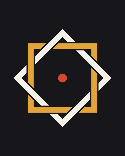 Two square bands woven over and under each other into an eight-point star, on a near-black ground.