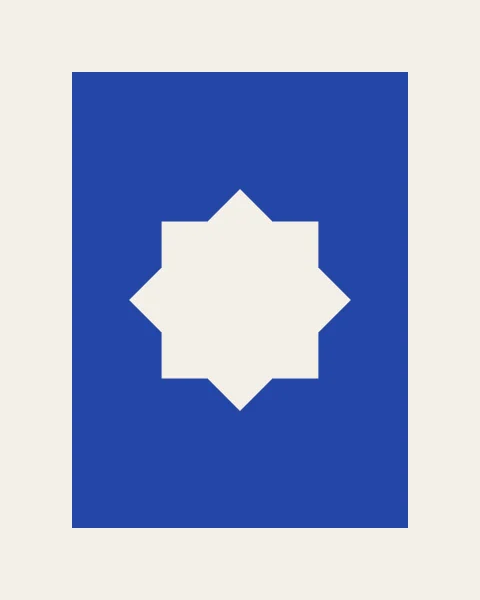 A cobalt panel with an eight-point star cut cleanly out of its centre.