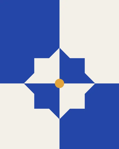 A sheet split into cobalt and off-white quarters, with an eight-point star whose colours swap in every quarter.