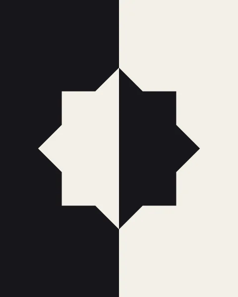 A sheet divided into black and off-white halves, with an eight-point star that reverses colour across the line.