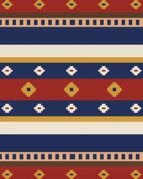 Horizontal bands of plain colour alternate with narrow patterned rows of diamonds, zigzags and ticks, in the full kilim palette.