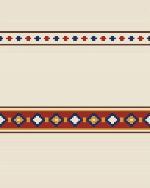 An undyed cream field crossed low down by one woven band of madder, indigo and saffron diamonds, with a narrow band of small madder and indigo diamonds higher up, each edged with fine walnut lines.