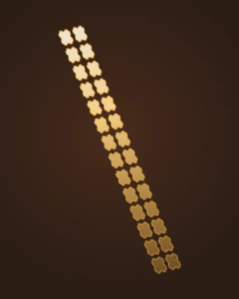 One narrow strip of beaded light crossing a dark floor from a slender lattice slit.