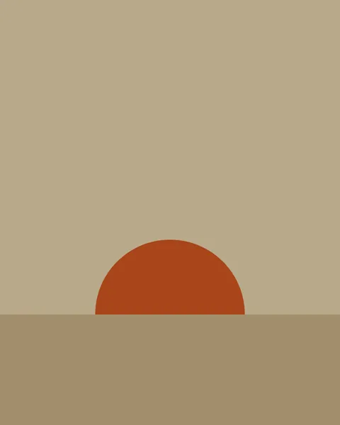 A clay circle sits low on a sand ground, its lower half hidden behind a darker band of sand that runs along the bottom of the sheet.