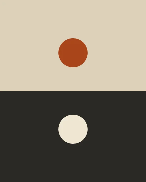 A clay sun on an oat field above, and a pale moon on a charcoal field below, the sheet divided evenly into day and night.
