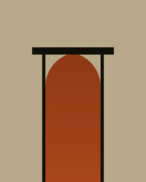Two thin ink uprights rise from the bottom edge of a sand sheet and carry a heavier ink beam near the top. Between the posts a round-headed arch of deep clay, darkening towards its head, fills the opening.