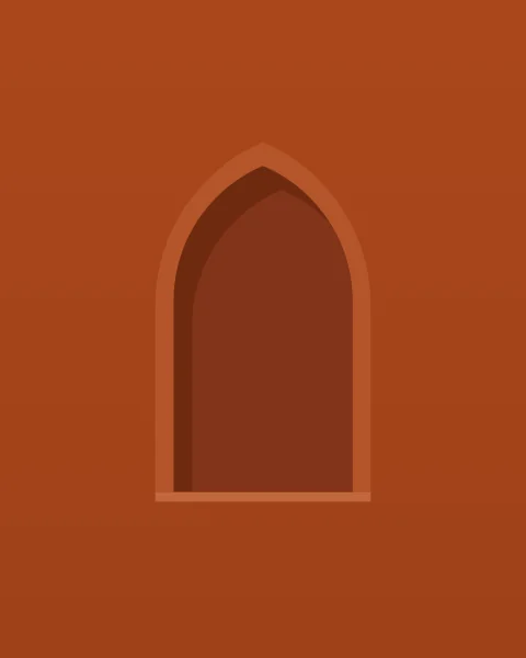 A pointed niche set into a terracotta wall, edged by a slightly lighter frame, its recess darker with a deeper shadow along the top and left side.