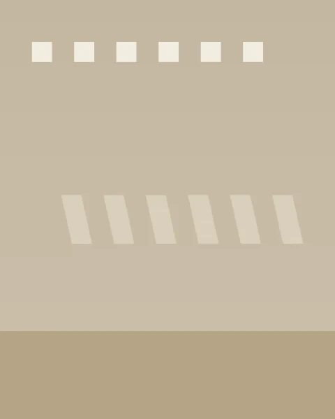 A row of small bright openings runs along the top of a putty wall; lower down, each throws a slanting patch of light.