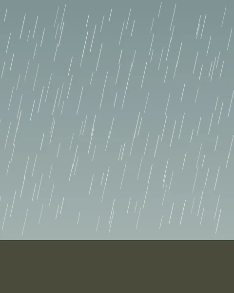 Fine pale strokes of rain slant down across a grey-blue sky and stop above a band of dark moss-green ground.