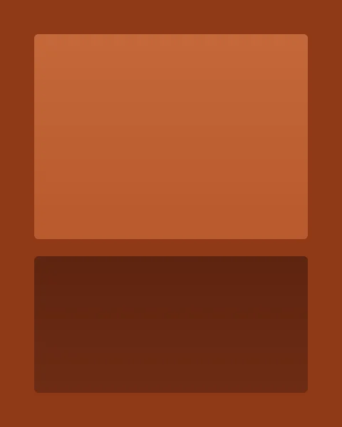 Two soft-cornered blocks of colour float on a deep clay ground: a large warm orange block above and a narrower dark brown block below.
