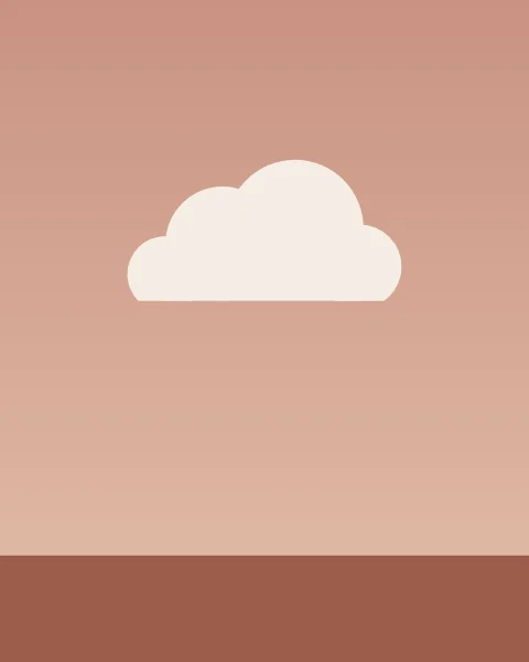 A single flat-bottomed cloud in pale cream floats in a rose evening sky above a band of darker ground.