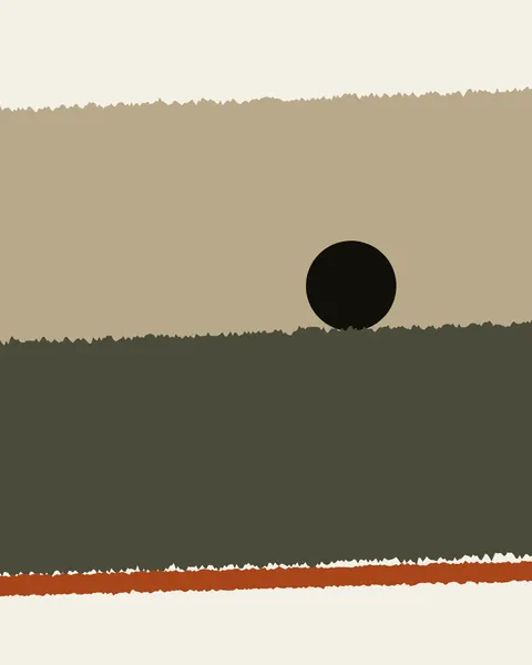 A band of sand paper and a band of moss paper are laid across the frame with rough, slightly tilted edges. An ink circle sinks behind the moss, and a thin clay strip runs underneath.