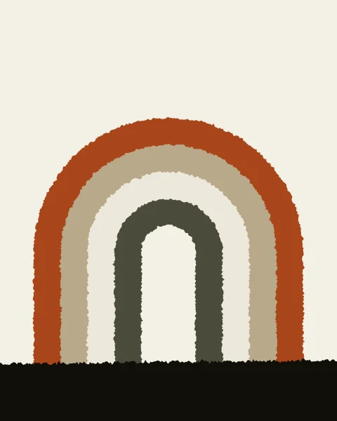 Four bands of torn paper in clay, sand, bone and moss are nested one inside the next to make a single stepped arch on a paper ground. They stand on a torn ink floor, with a small paper doorway left open at the centre.