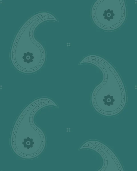 Large botehs in a slightly lighter teal, detailed with fine darker lines and dots, on a teal ground.