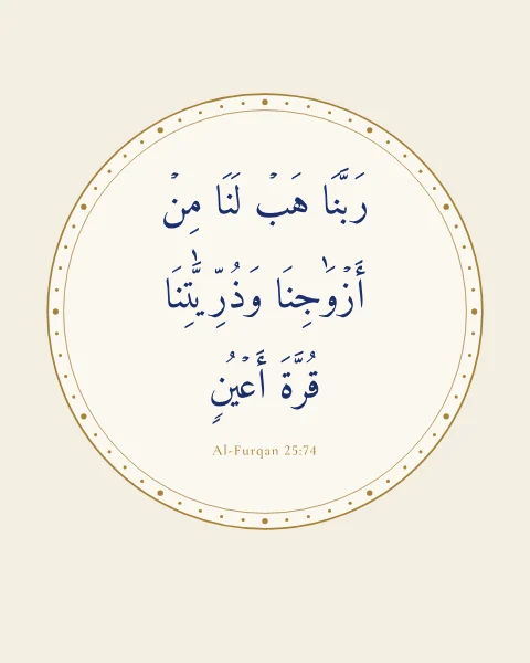 Al-Furqan 25:74 in lapis ink inside a double gold ring set with fine gold points, on a bone ground.