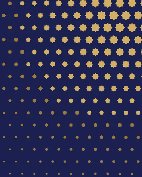 A regular field of eight-point stars on indigo. The stars grow larger and brighter towards the top right corner and shrink to small points at the far side, with tiny dots between them.