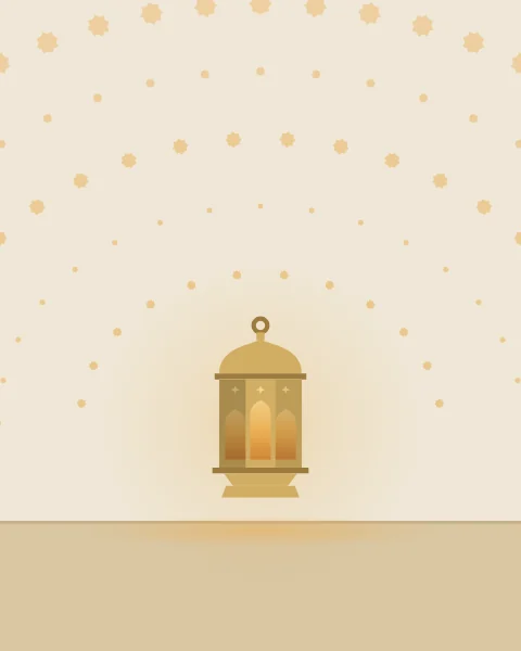 A standing brass lantern rests on a sand floor against a bone wall. Light passing through its piercings throws a fan of small amber stars and dots up the wall around it.