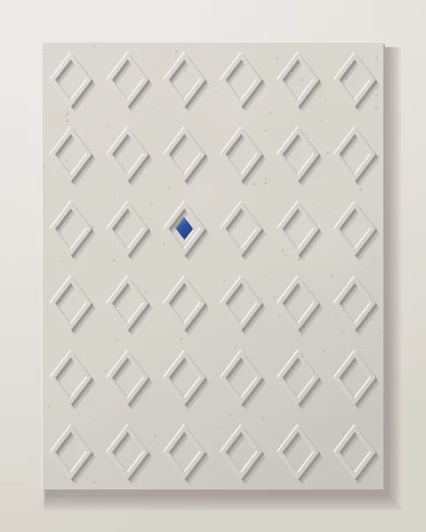 A concrete panel covered with rows of raised lozenges in Amazigh fashion, one of them inlaid in cobalt.