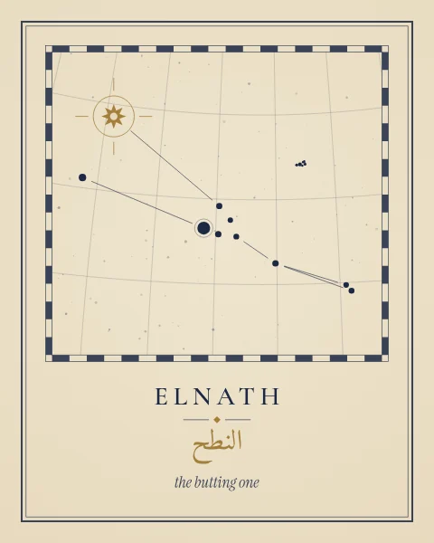 An engraved star-atlas plate of Taurus on a parchment ground, with a fine coordinate grid, a chequered border and Elnath picked out in gold.