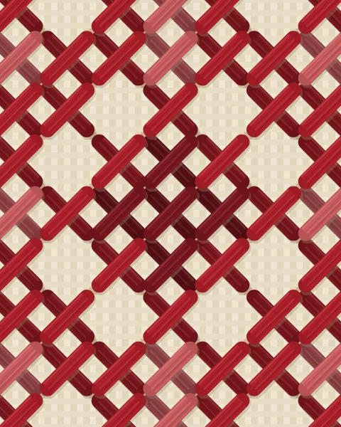 The heart of a star at the scale of the thread. Each cross is two legs of six-strand floss, matte and slightly uneven, with the under leg in shadow, laid over woven linen and its holes.