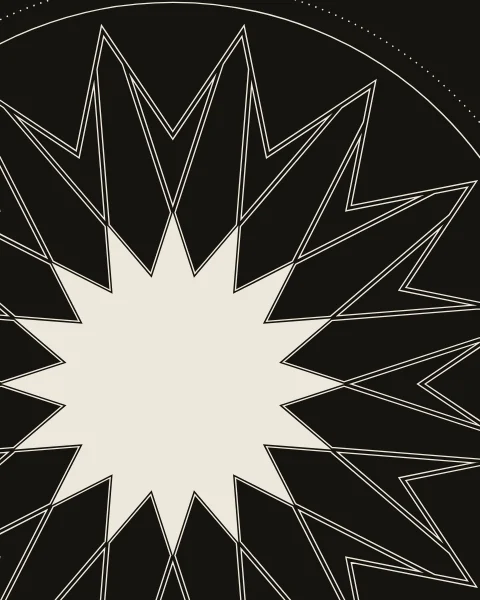 A sixteen-fold rosette drawn in a doubled chalk line on ink, so large that the sheet edges cut it away; only the sixteen-point star at its centre is printed solid, with two circles round the whole.