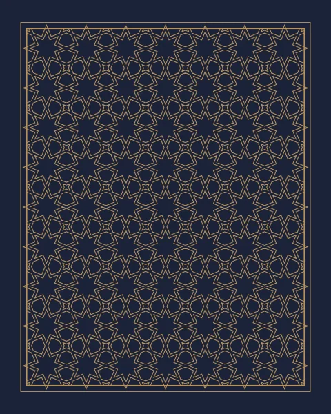 A framed field of eight-point and four-point stars in a fine doubled gold line on night indigo, inside a double gold rule.