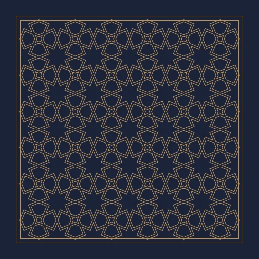 A framed field of eight-point and four-point stars in a fine doubled gold line on night indigo, inside a double gold rule.