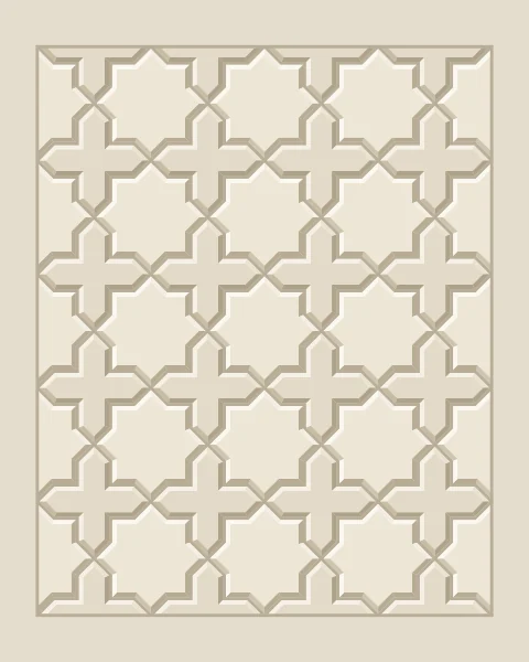 A framed field of eight-point stars and crosses rendered as raised tiles in close tones of bone, set in a deeper stone joint, with light on their upper edges and shade below.